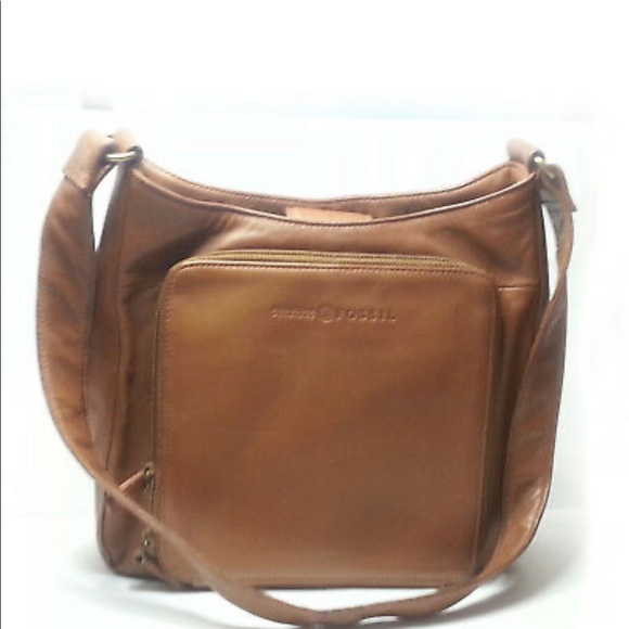 FOSSIL Women Brown Leather Shoulder Bag 10"x8.5"x3.5" and 15" strap Drop  NWT - Picture 3 of 13